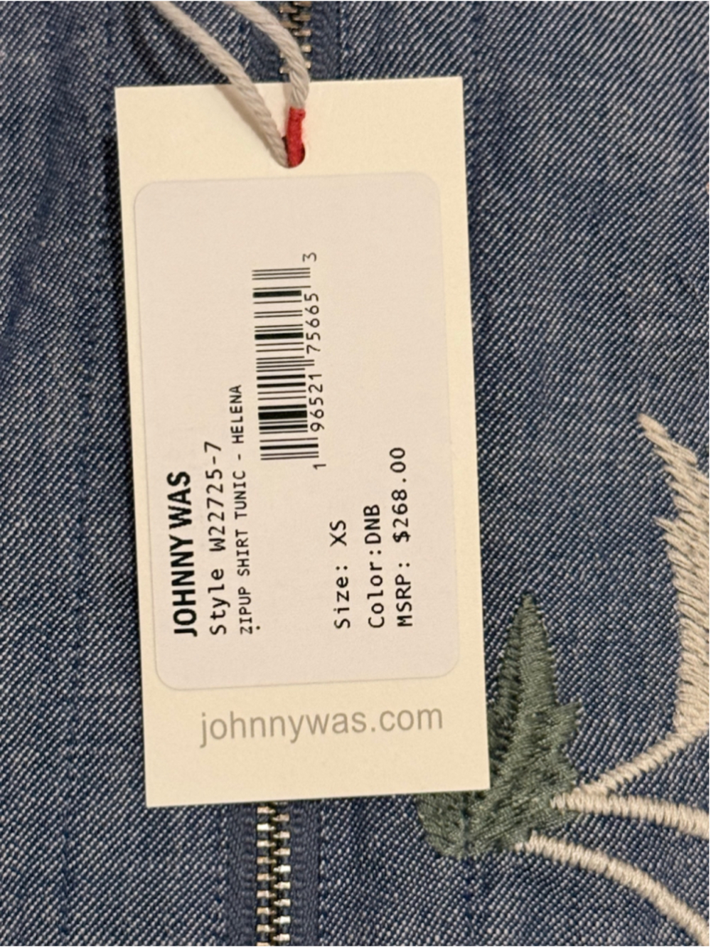 Johnny Was Helena Embroidered Chambray Zip Tunic Shirt XS Western Floral NWT - Picture 8 of 11